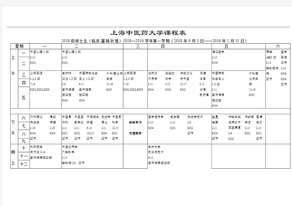 上海中医药大学课程表