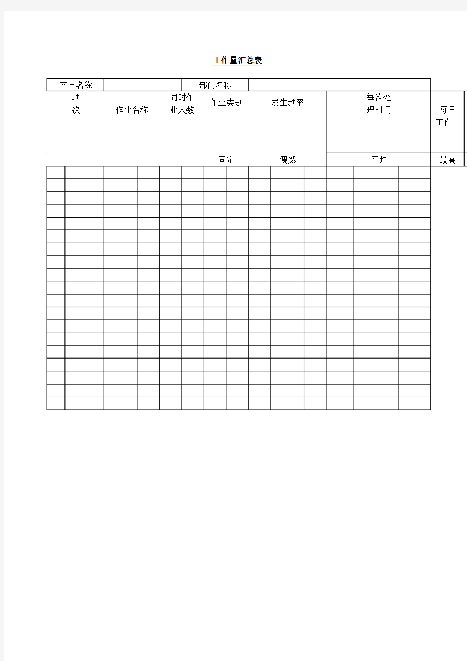 工作量汇总  表表格模板