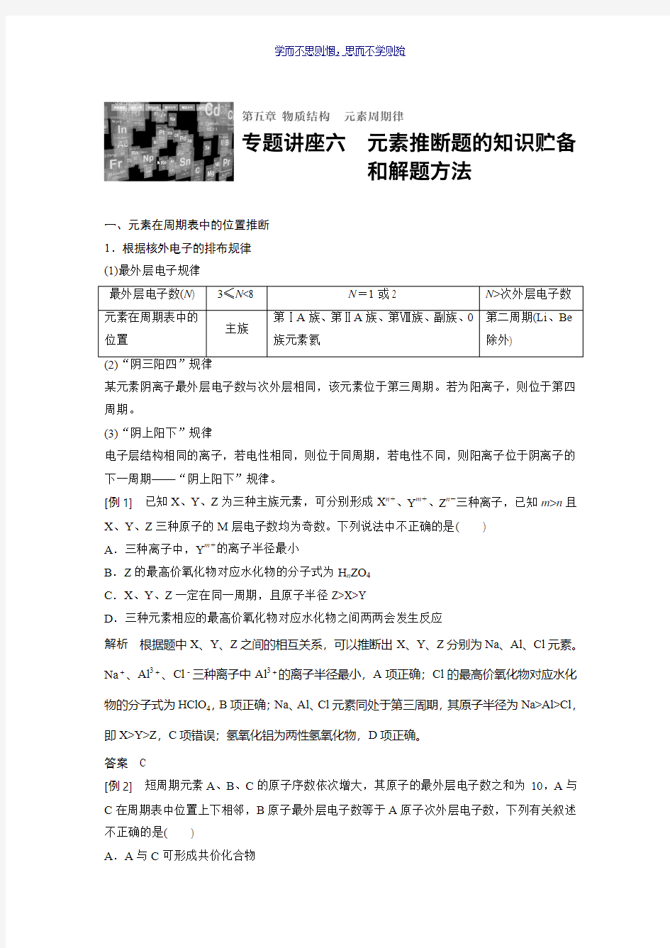 元素推断题解题方法