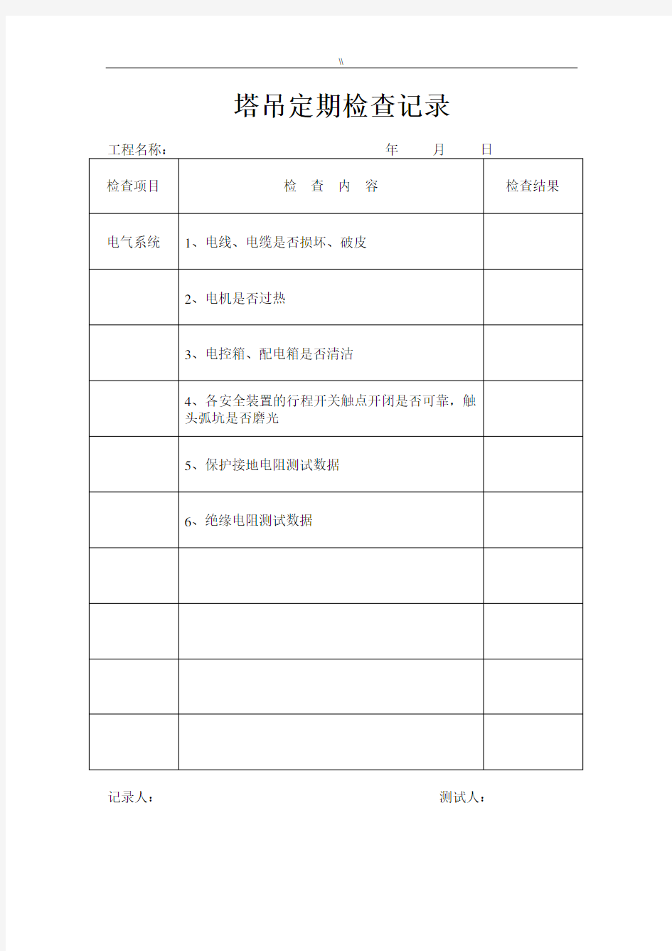 塔吊检查资料文本记录表(完整)汇总