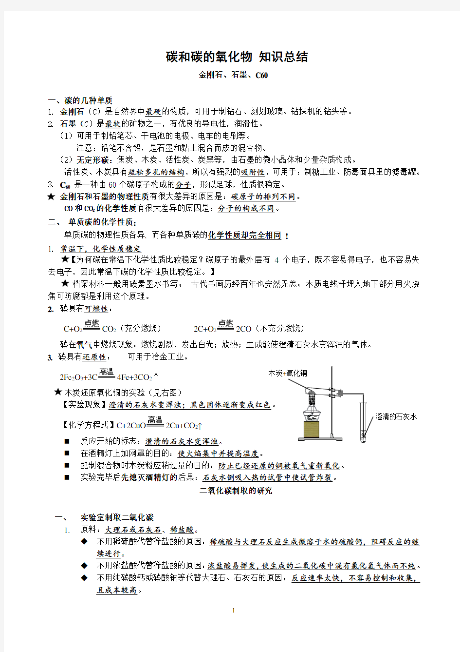 《碳和碳的氧化物》知识点总结(1)