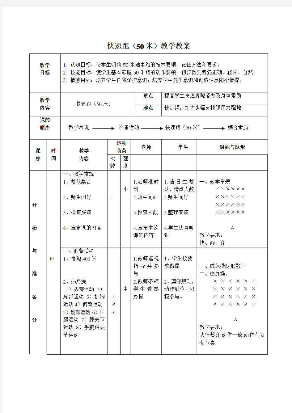 田径50米跑教学设计