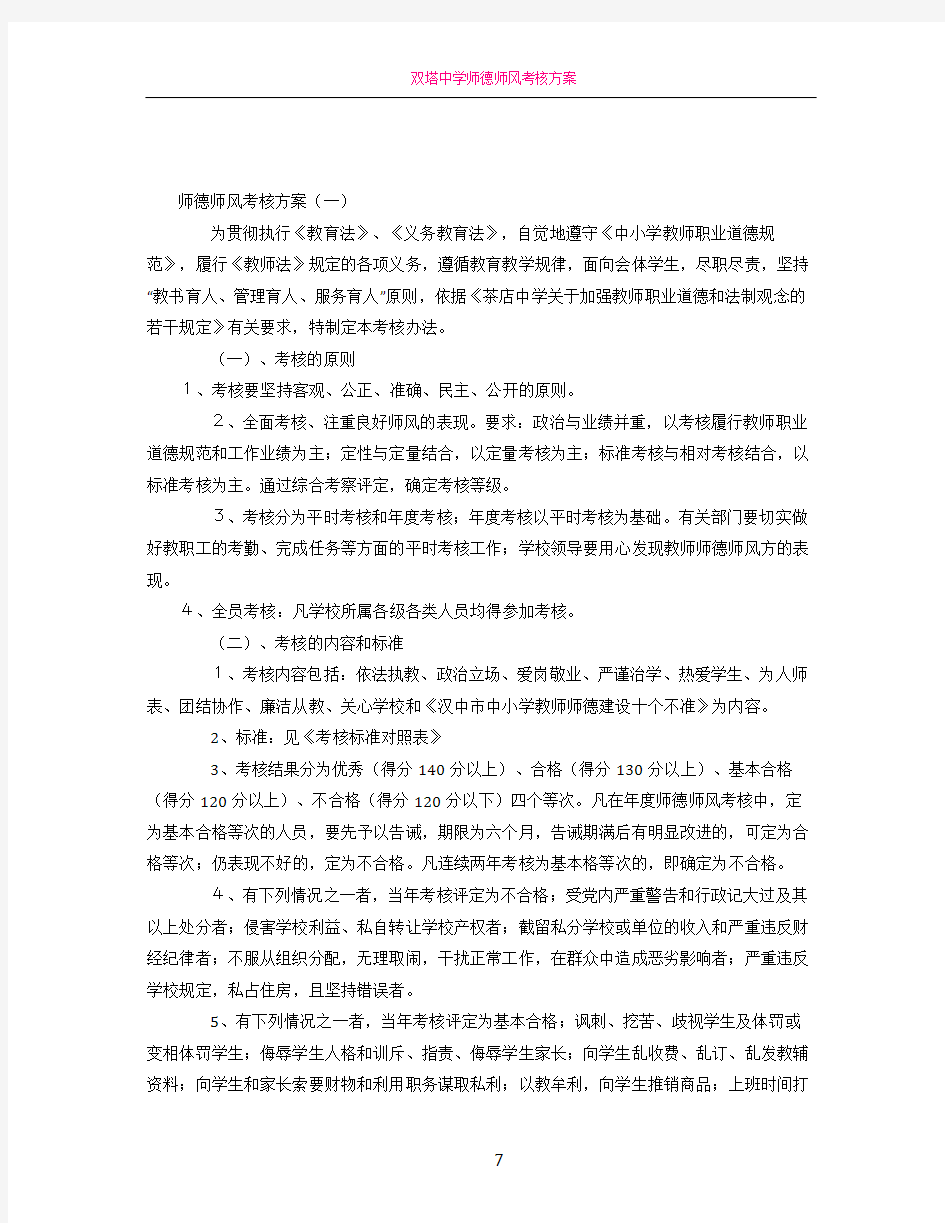 师德师风考核方案