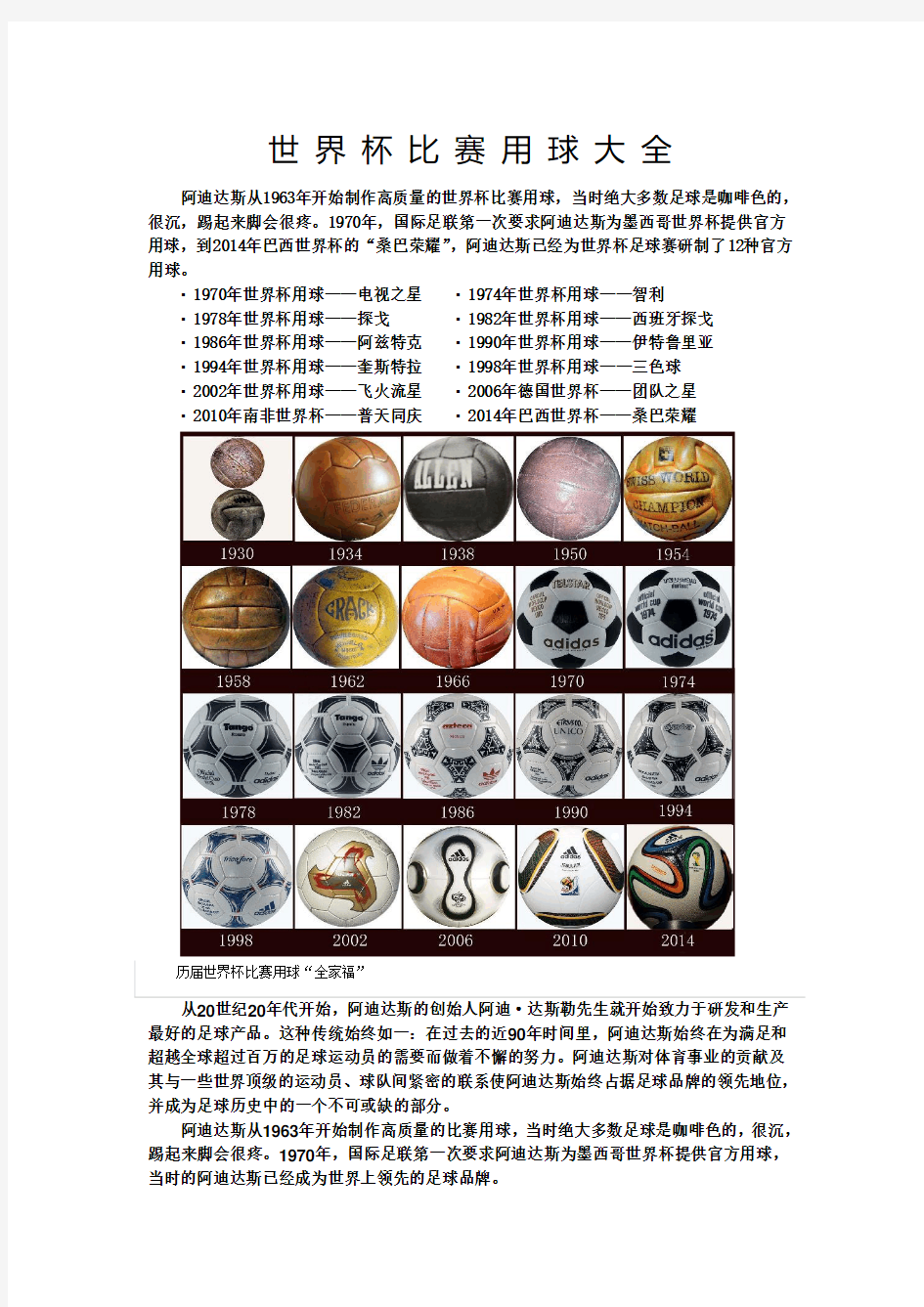 世界杯用球大全资料