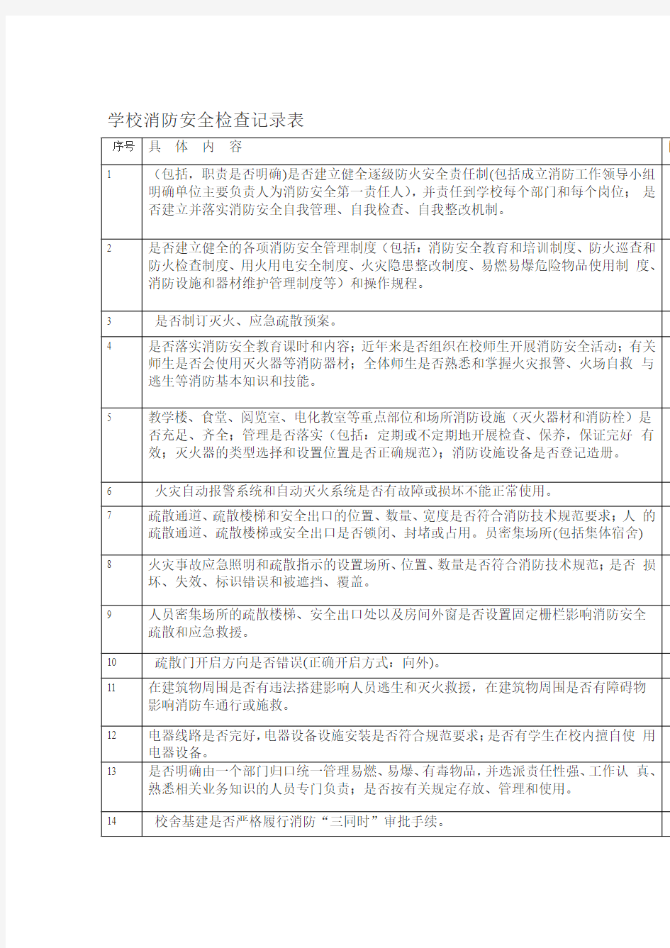 学校消防安全检查记录表