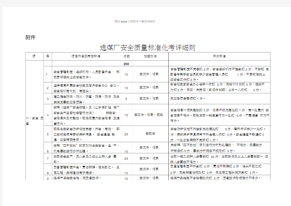 选煤厂安全质量标准化考评细则