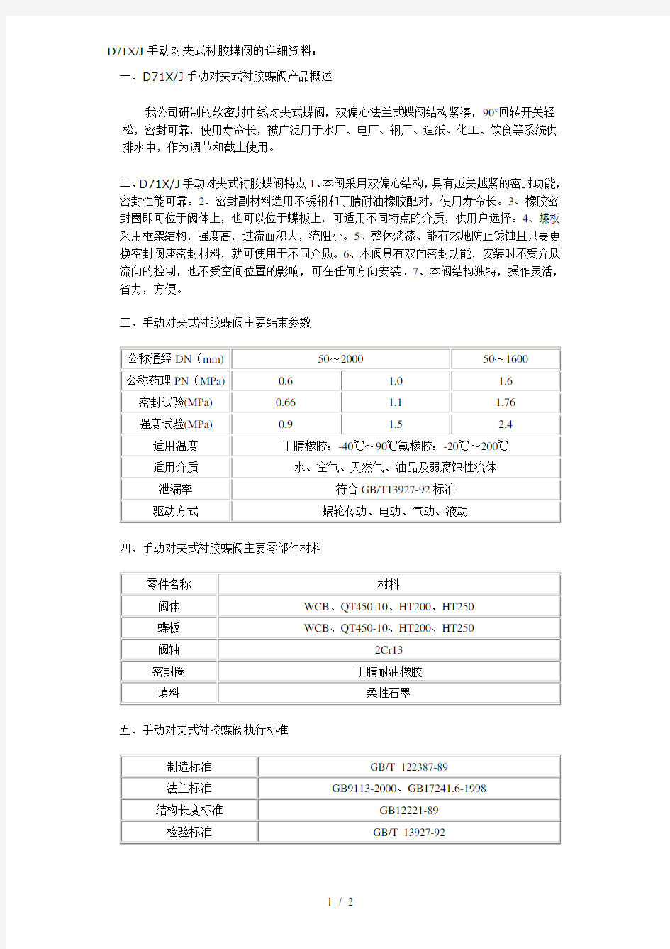 D71XJ手动对夹式衬胶蝶阀的详细资料