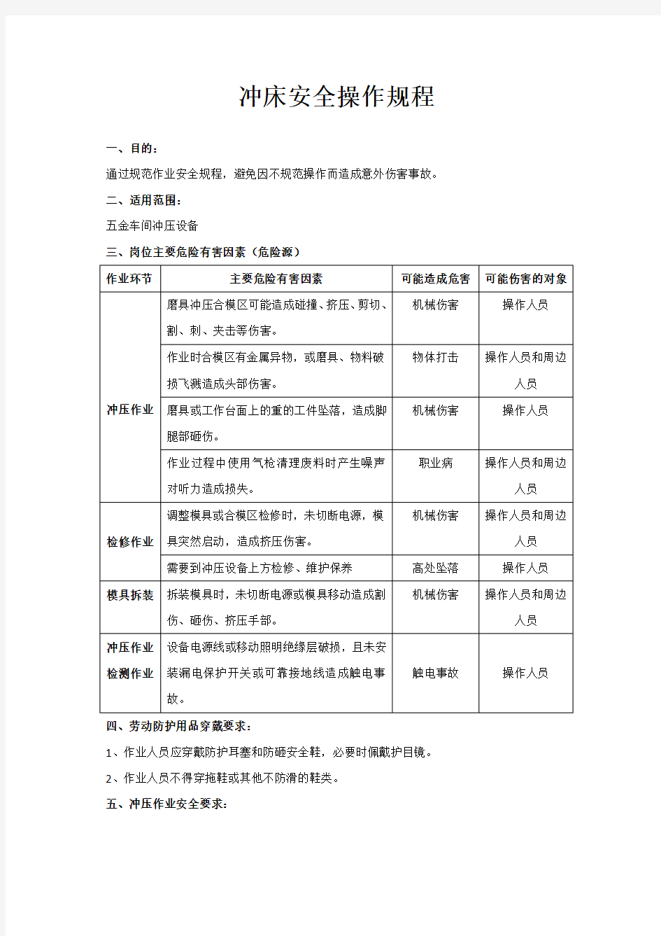 冲床安全操作规程