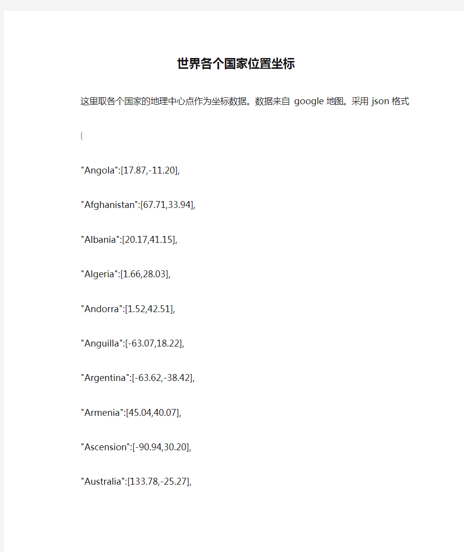 世界各个国家位置坐标(google地图数据)