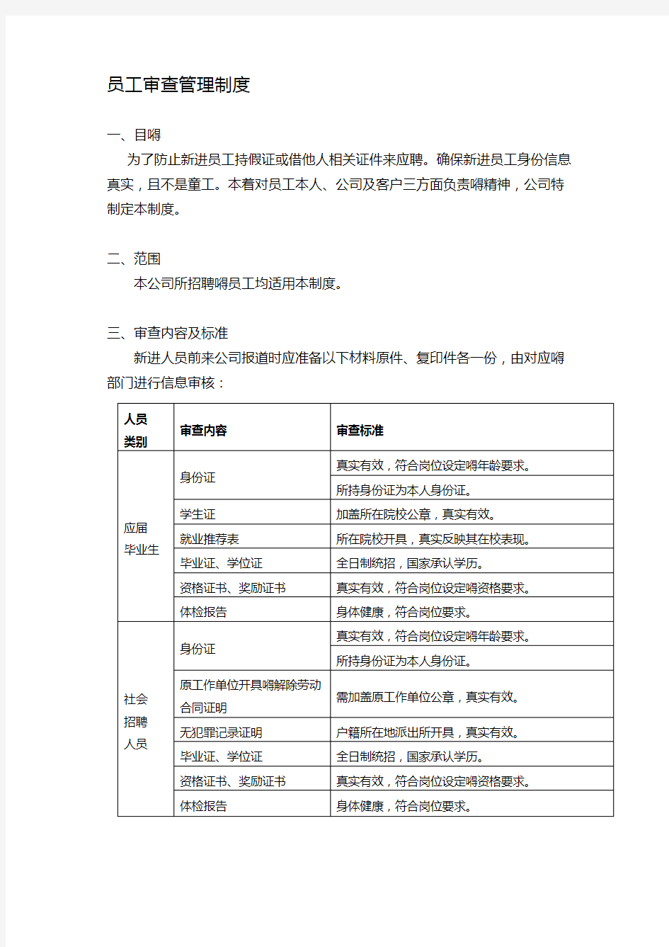 新进员工入职审查管理制度