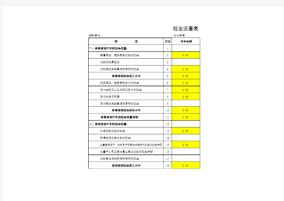 2016年企业会计准则-报表(含自动生成现金流量表)