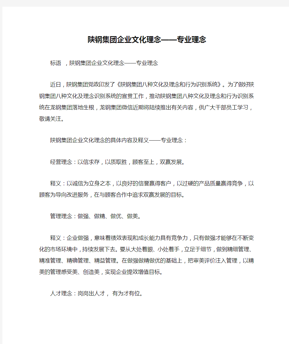 陕钢集团企业文化理念——专业理念