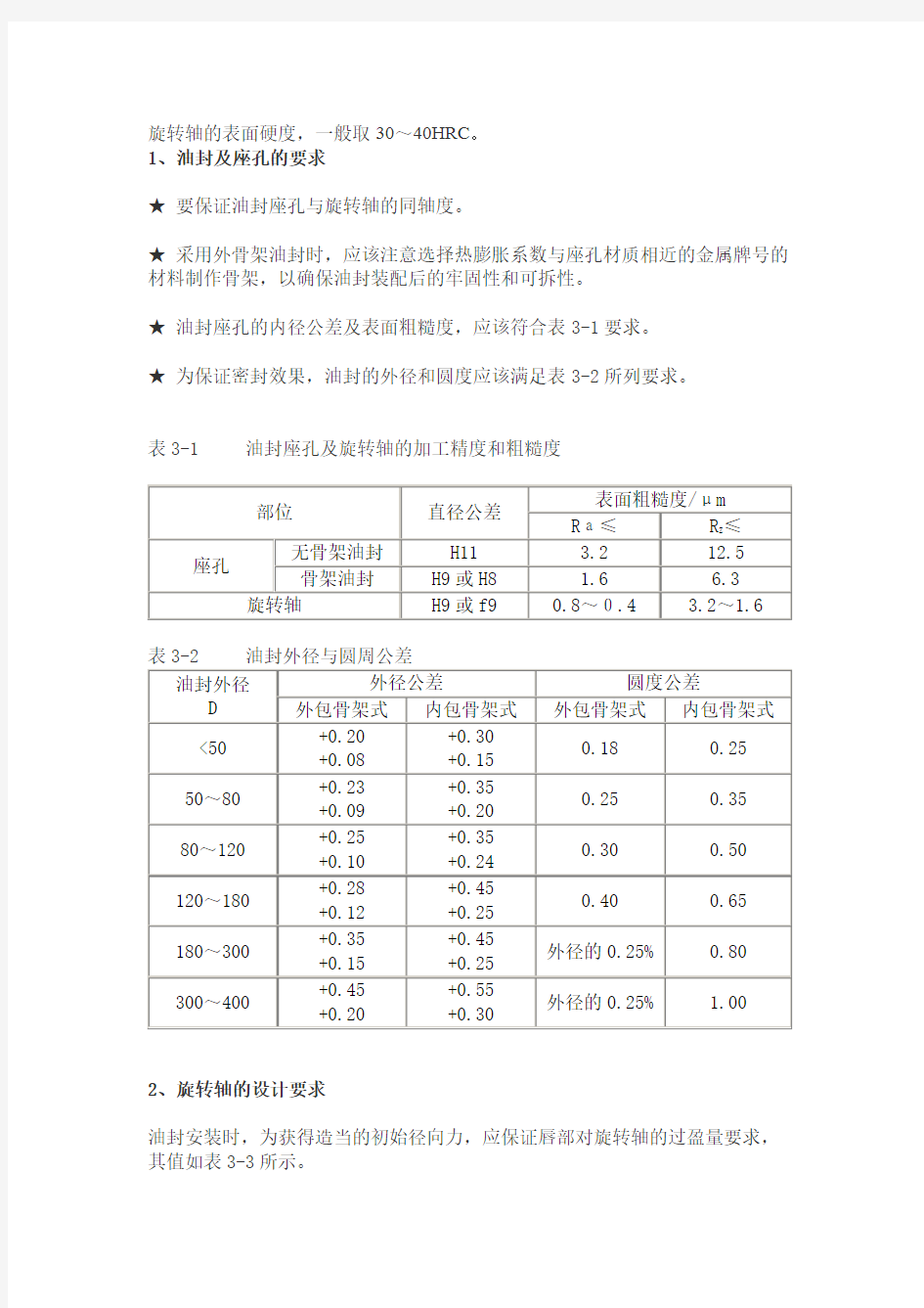 油封和轴的配合尺寸