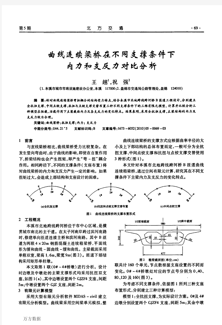 曲线连续梁桥在不同支撑条件下内力和支反力对比分析