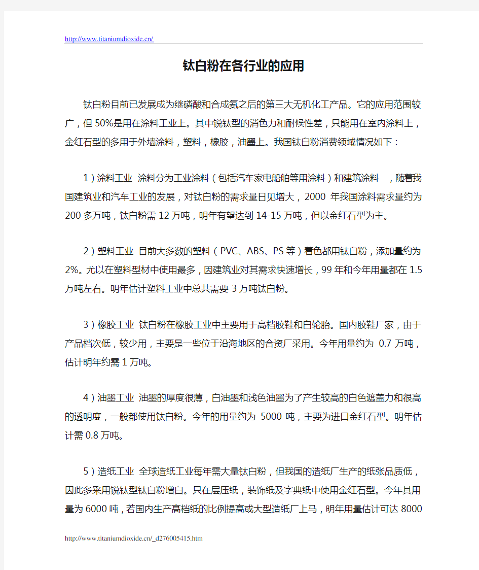 钛白粉在各行业的应用