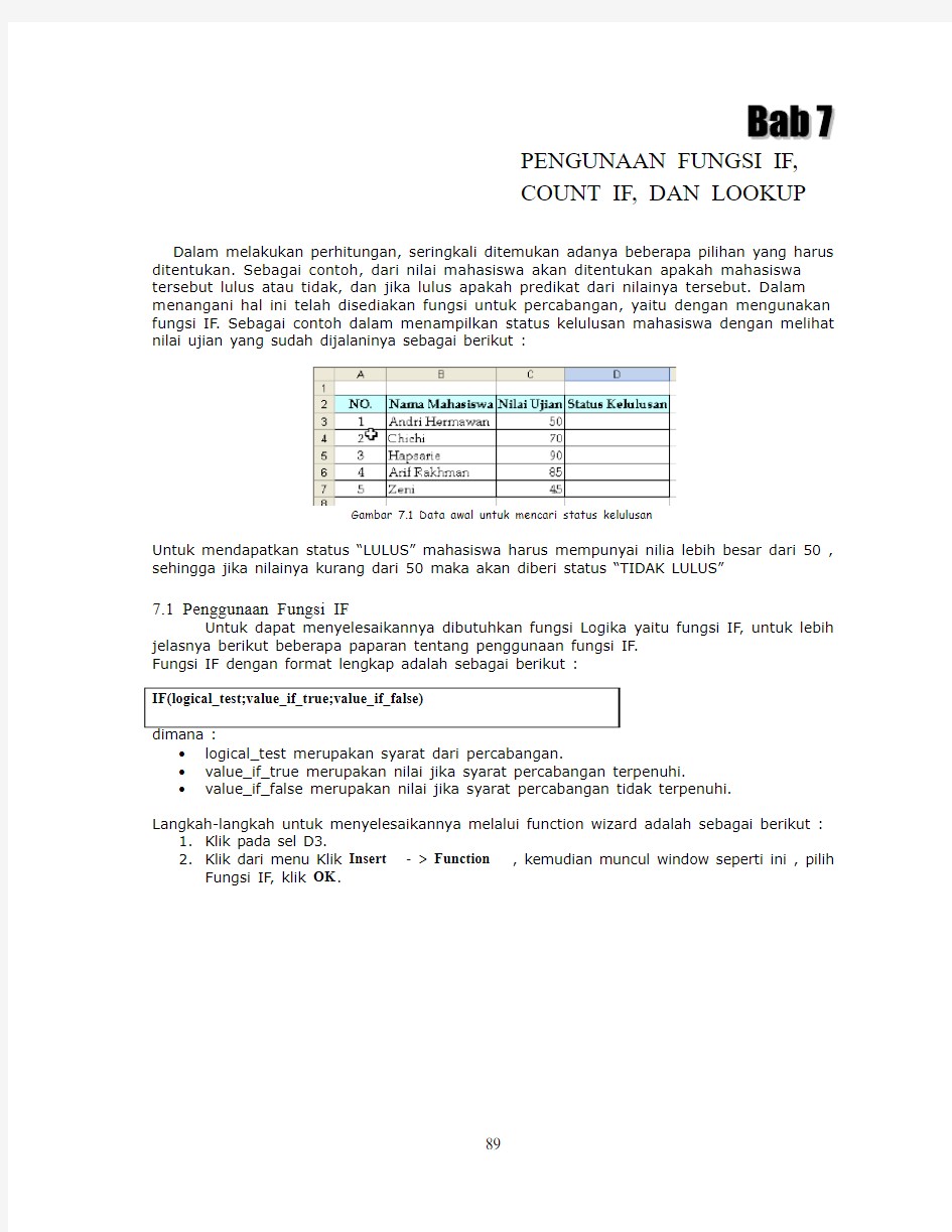 PENGUNAAN FUNGSI IF, COUNT IF, DAN LOOKUP