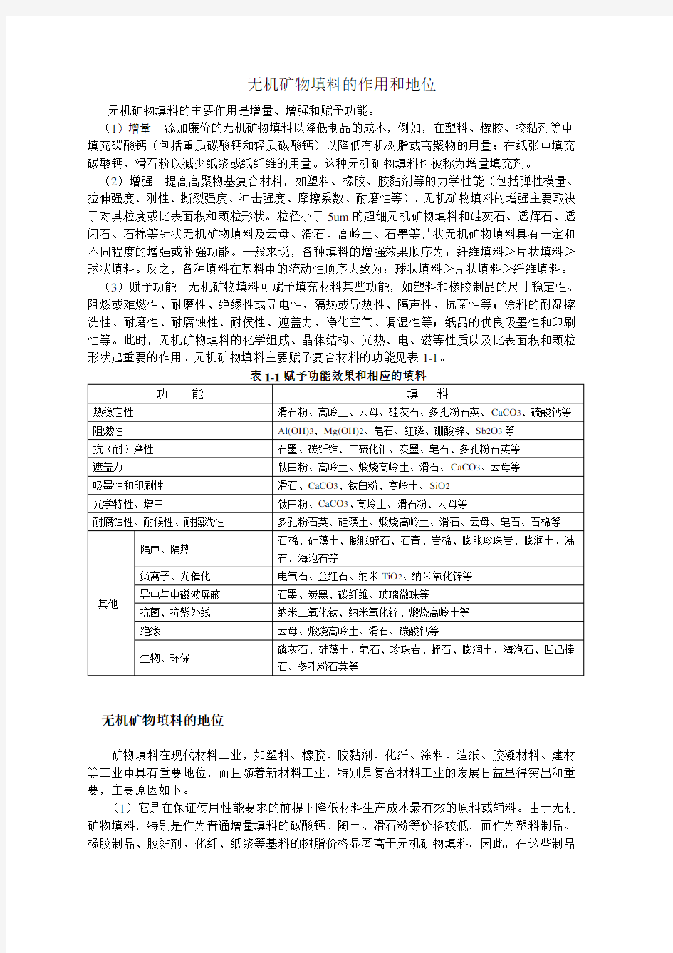 无机矿物填料的作用