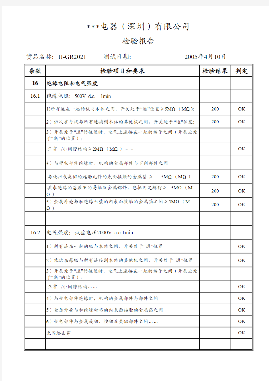 绝缘测试报告