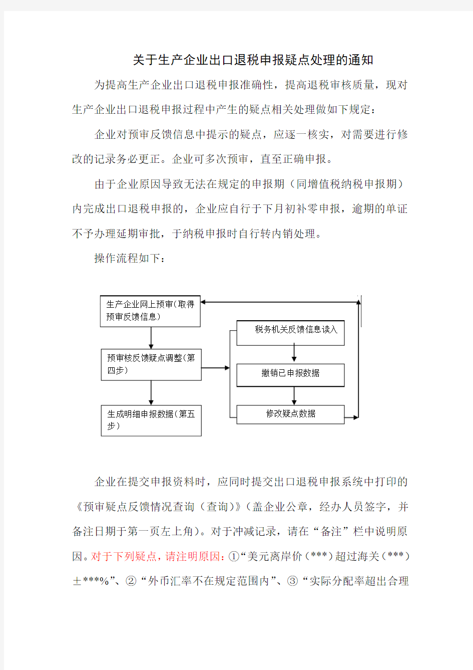 关于生产企业申报疑点处理的通知