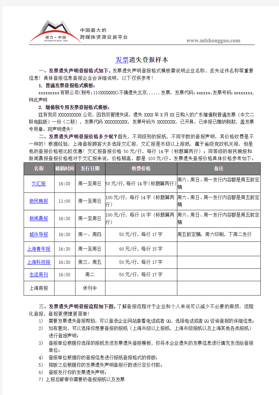 发票遗失登报样本