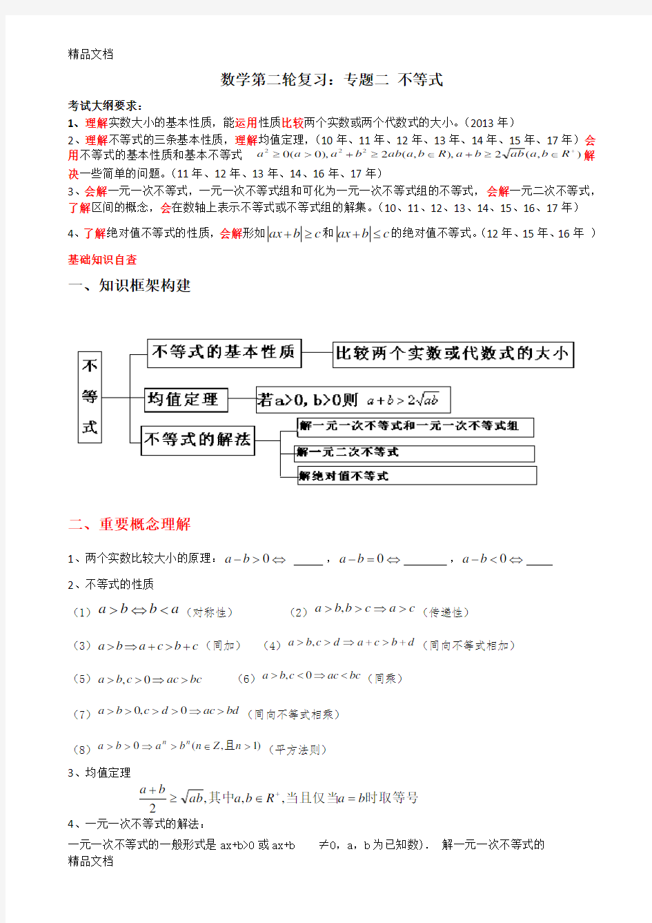 最新高职数学第二轮复习专题2不等式资料