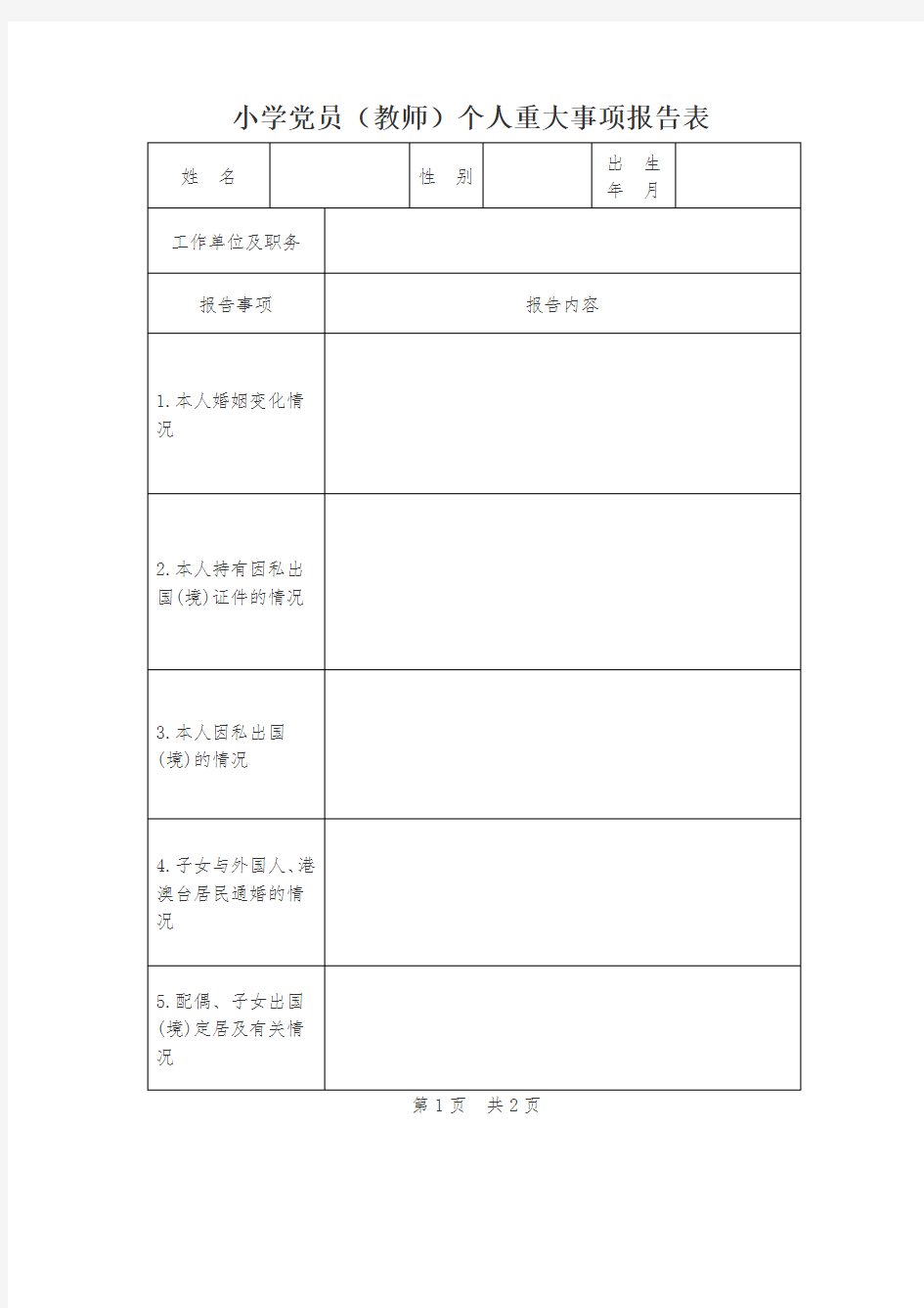 教师人重大事项报告表