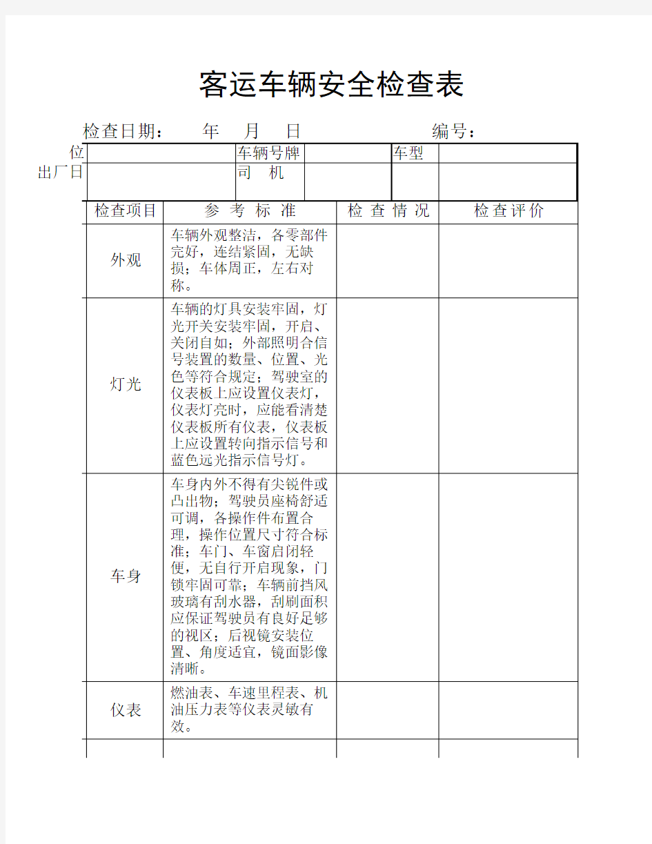 公交车辆安全检查表