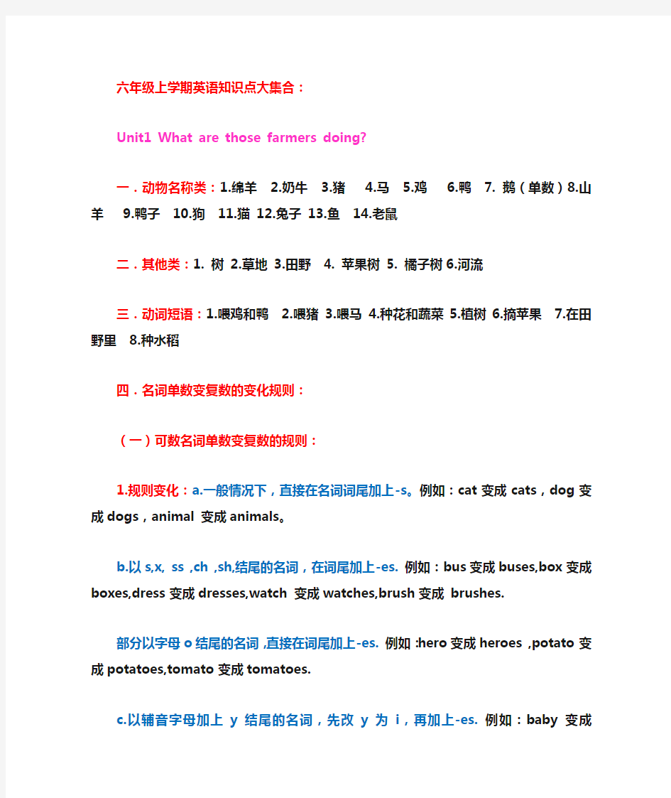 六年级上学期英语知识点大集合