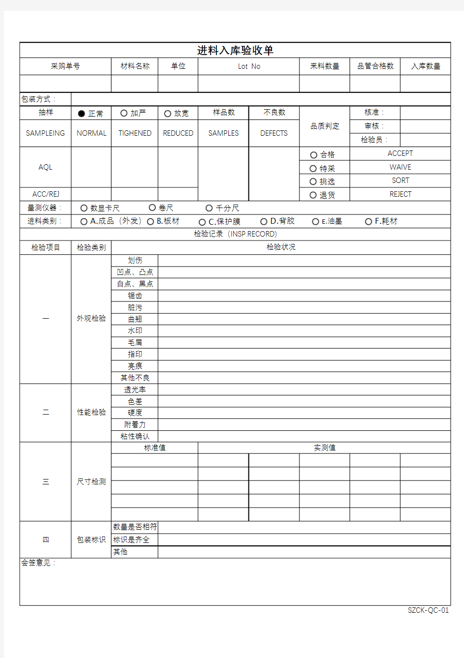 进料检验报告模板