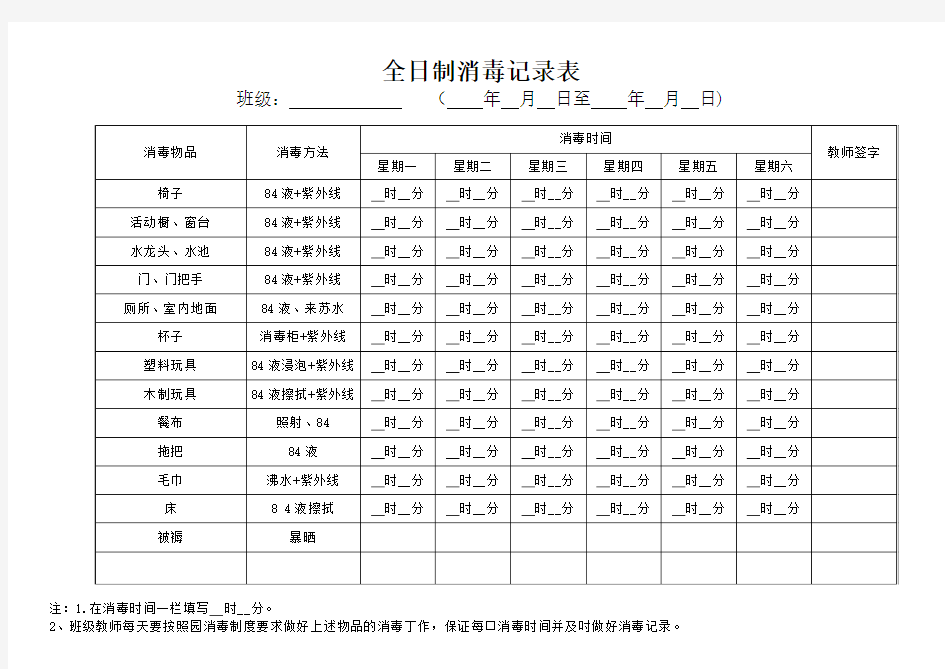 幼儿园消毒记录表