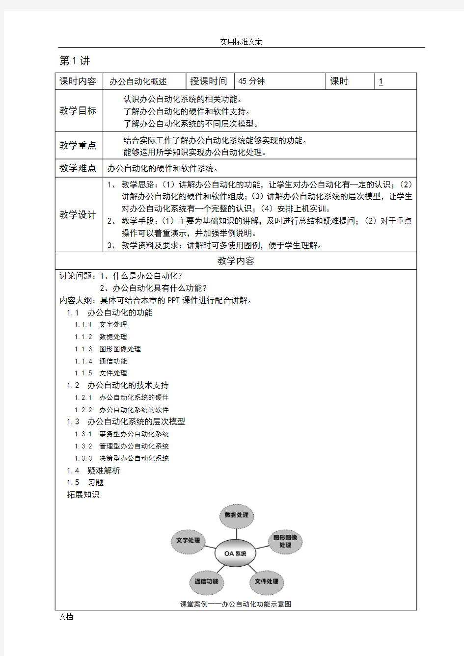 (完整word版)《办公自动化》教学教案设计