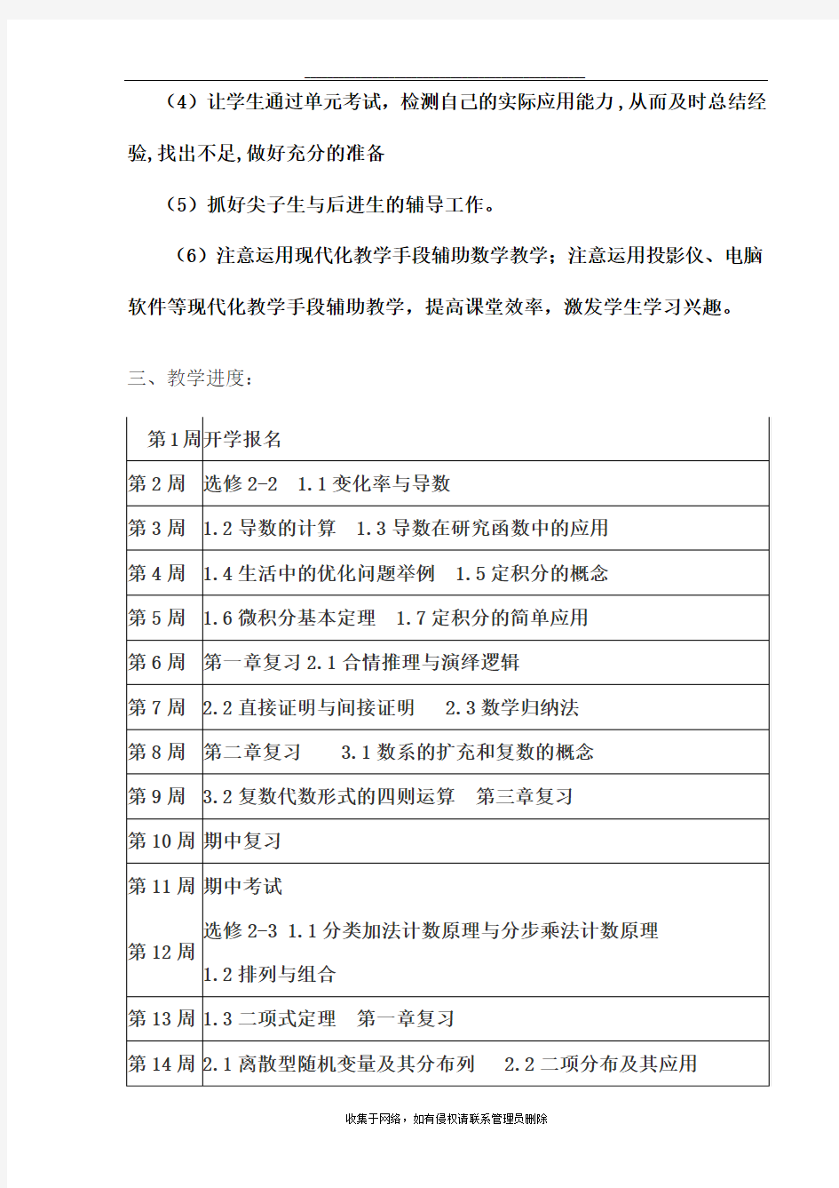 最新高二数学第二学期教学计划