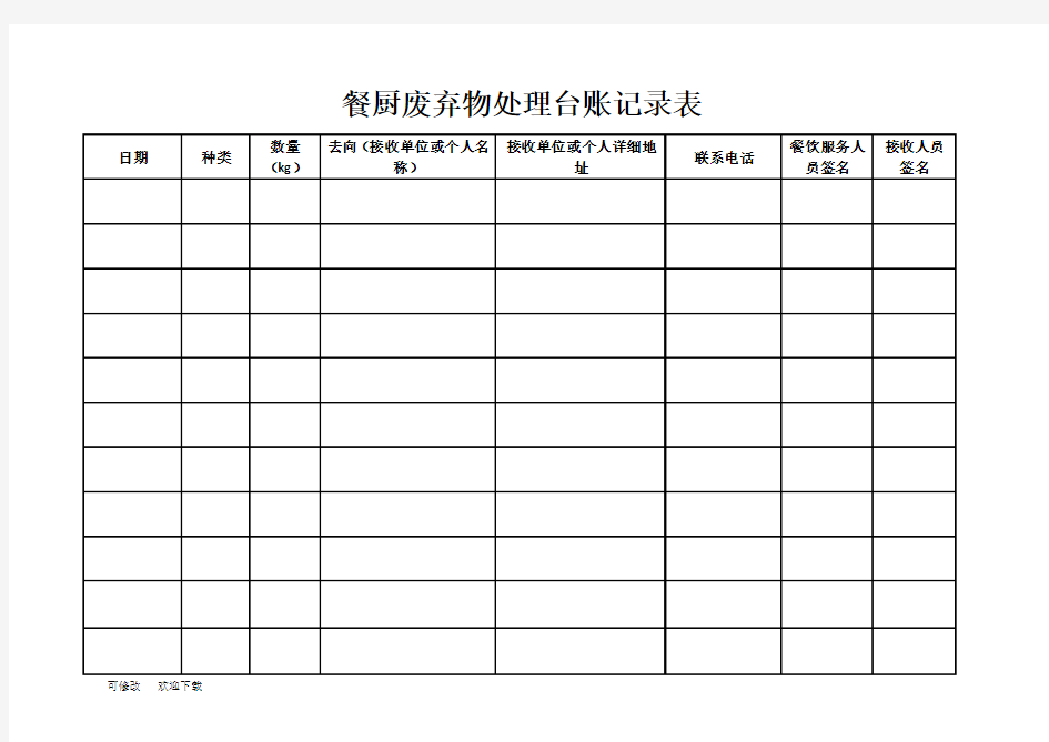 餐厨废弃物处理台账记录表