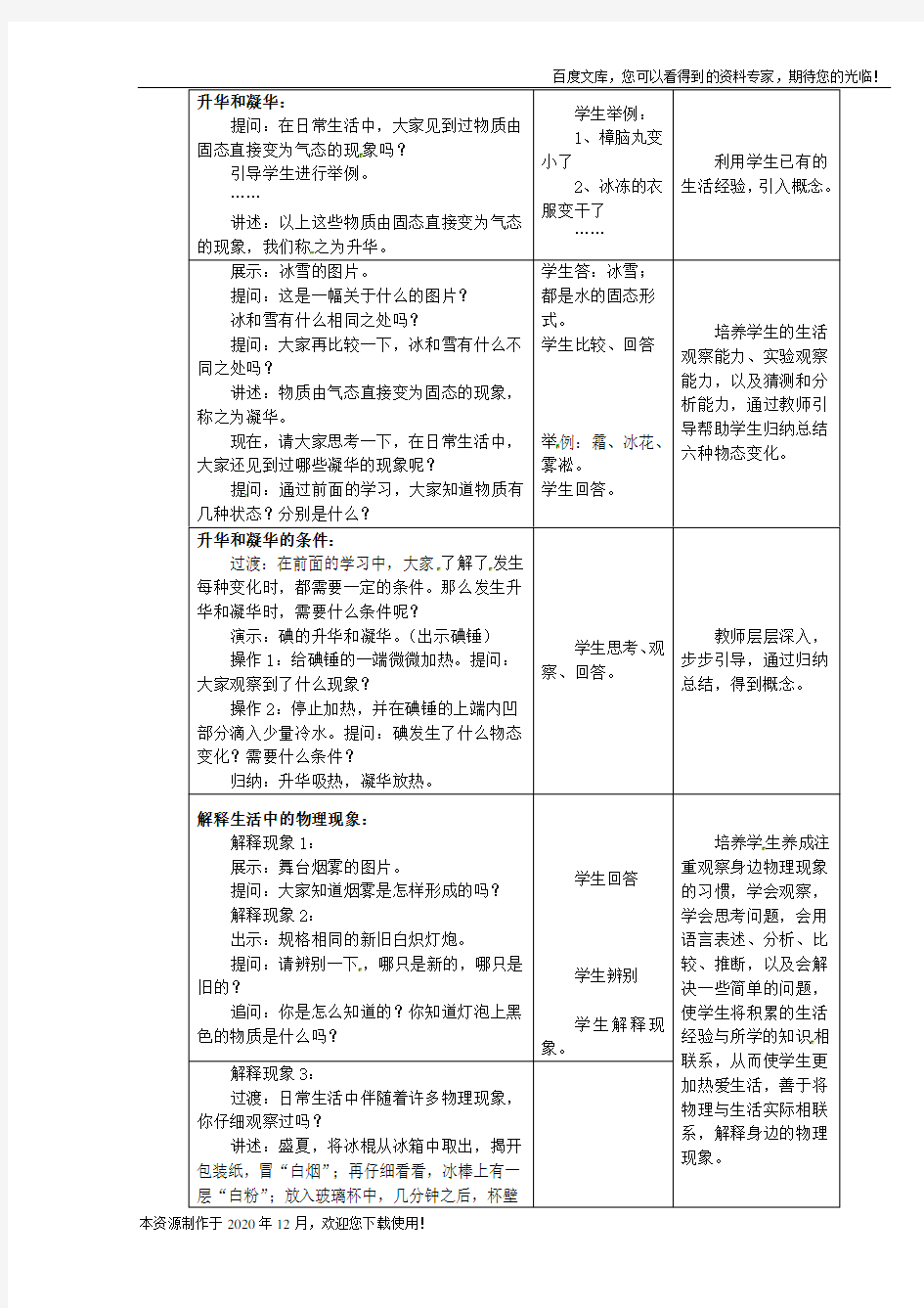 《升华和凝华》word版 公开课一等奖教案 (3)