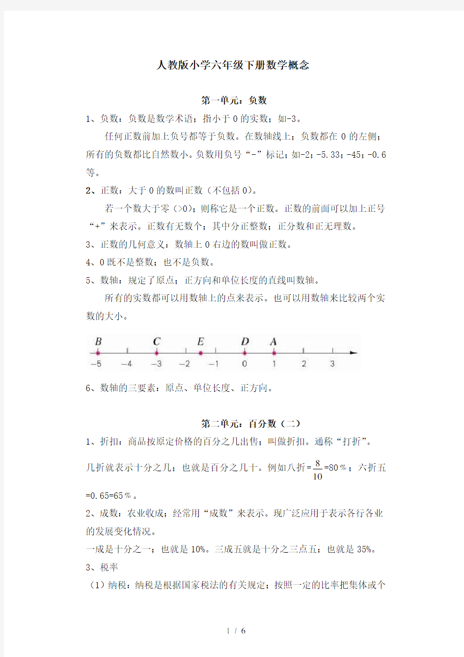 最新人教版小学六年级数学下册全册概念知识点