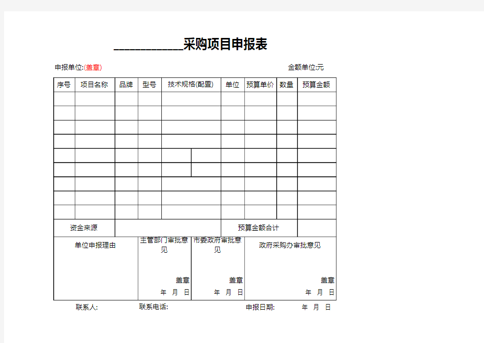 政府采购项目申报表