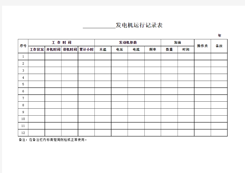 发电机运行记录表