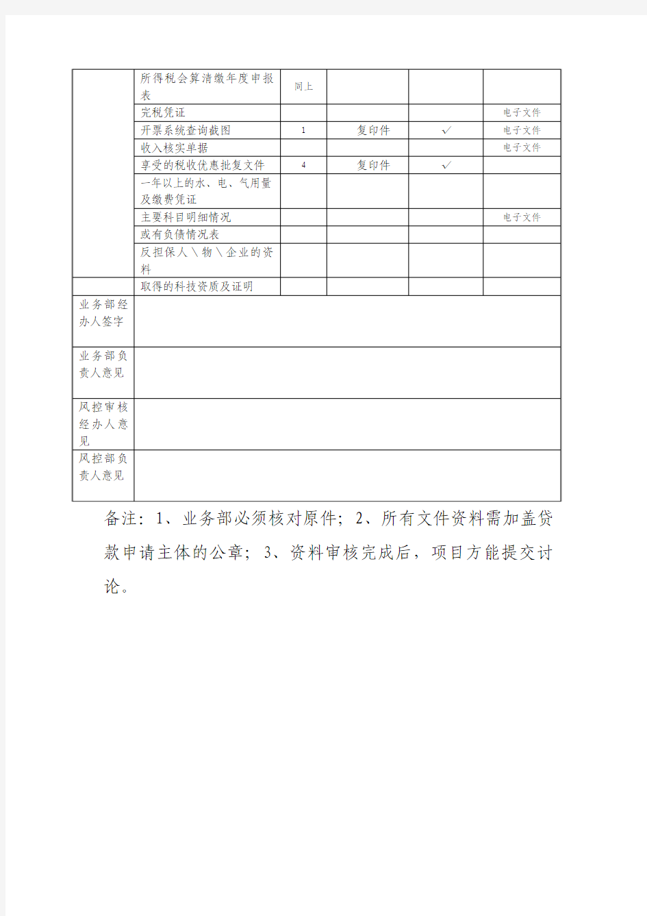 资料审核清单