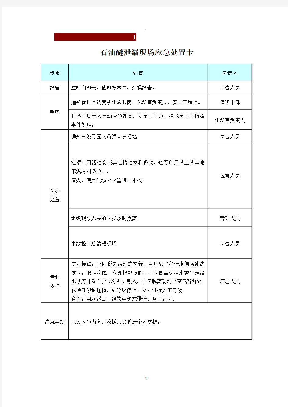 危化品应急处置卡