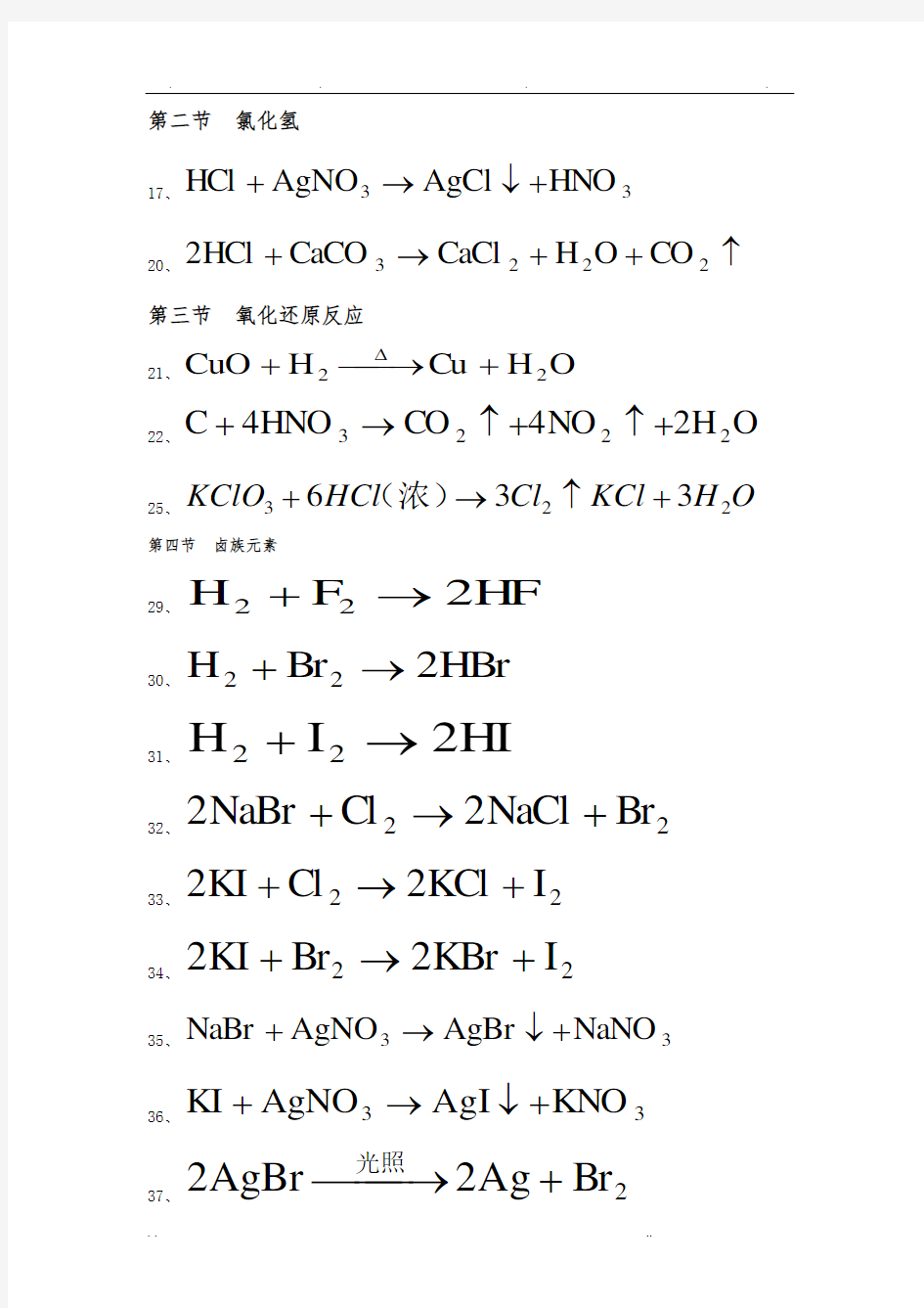 高中化学方程式大全(完整版1)