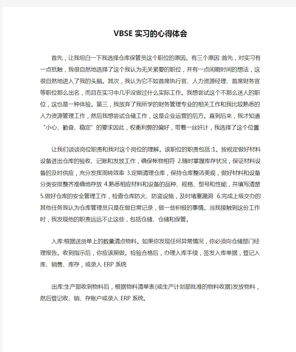 VBSE实习的心得体会