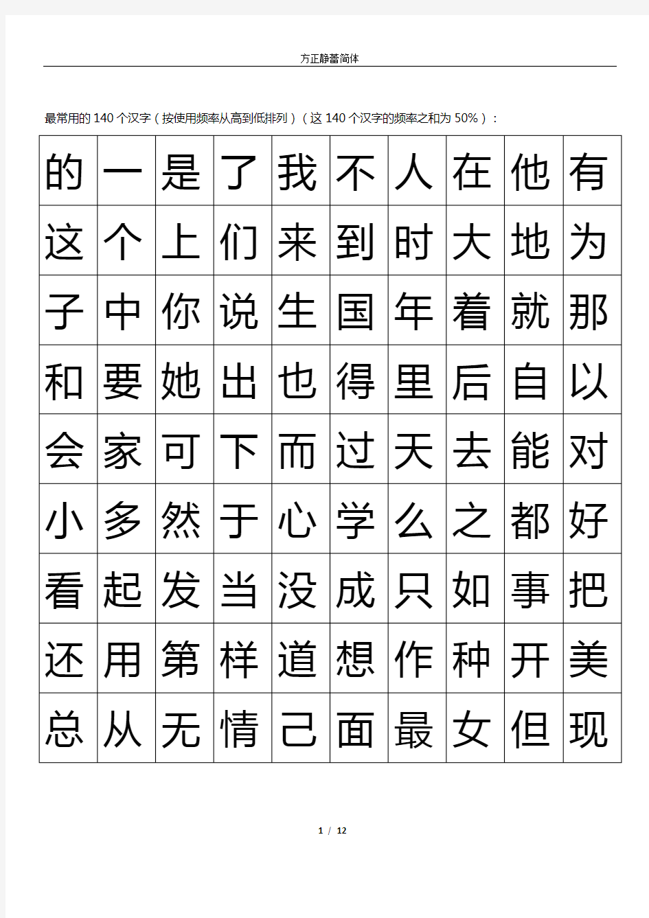 最常用的1000个汉字