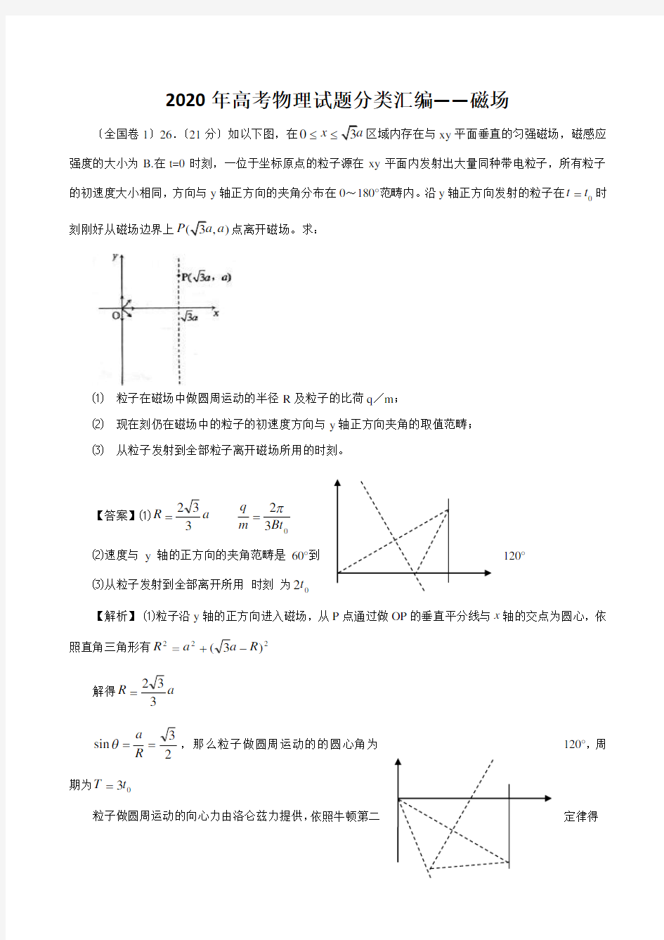 2020年高考物理试题分类汇编——磁场