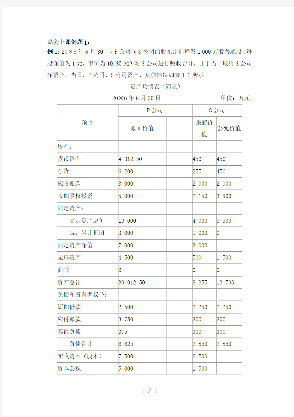 注册会计师会计例题