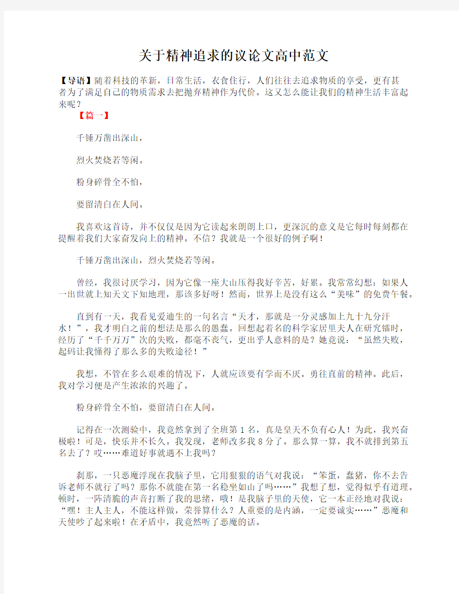 关于精神追求的议论文高中范文