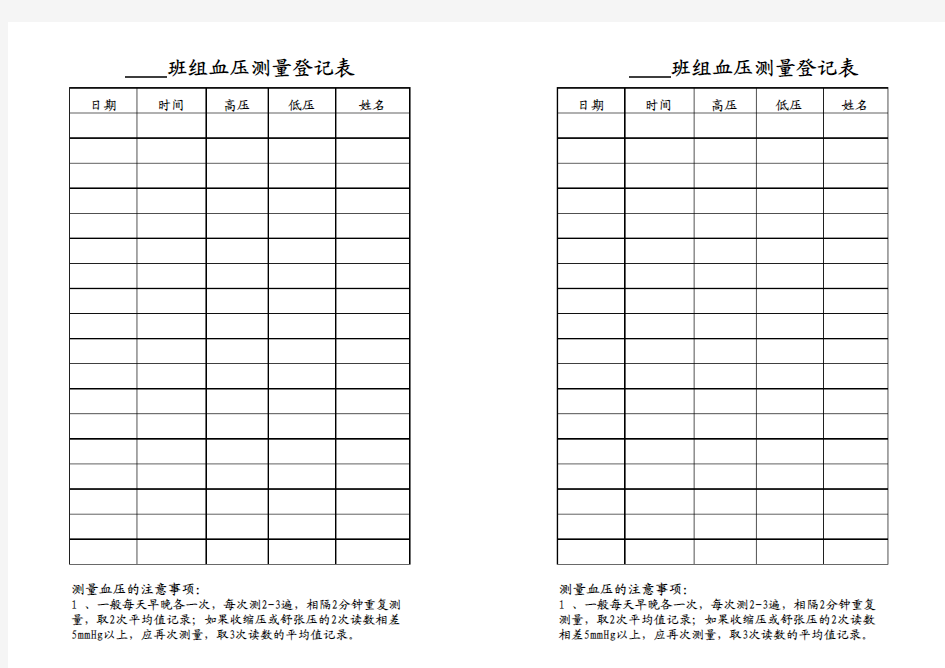 血压测量登记表