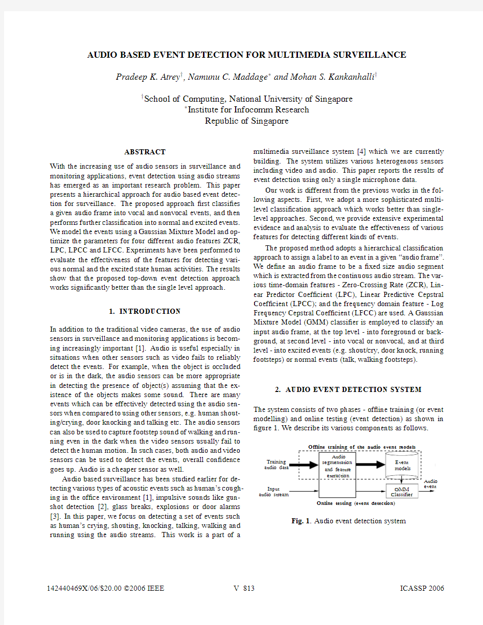 Audio based event detection for multimedia surveillance