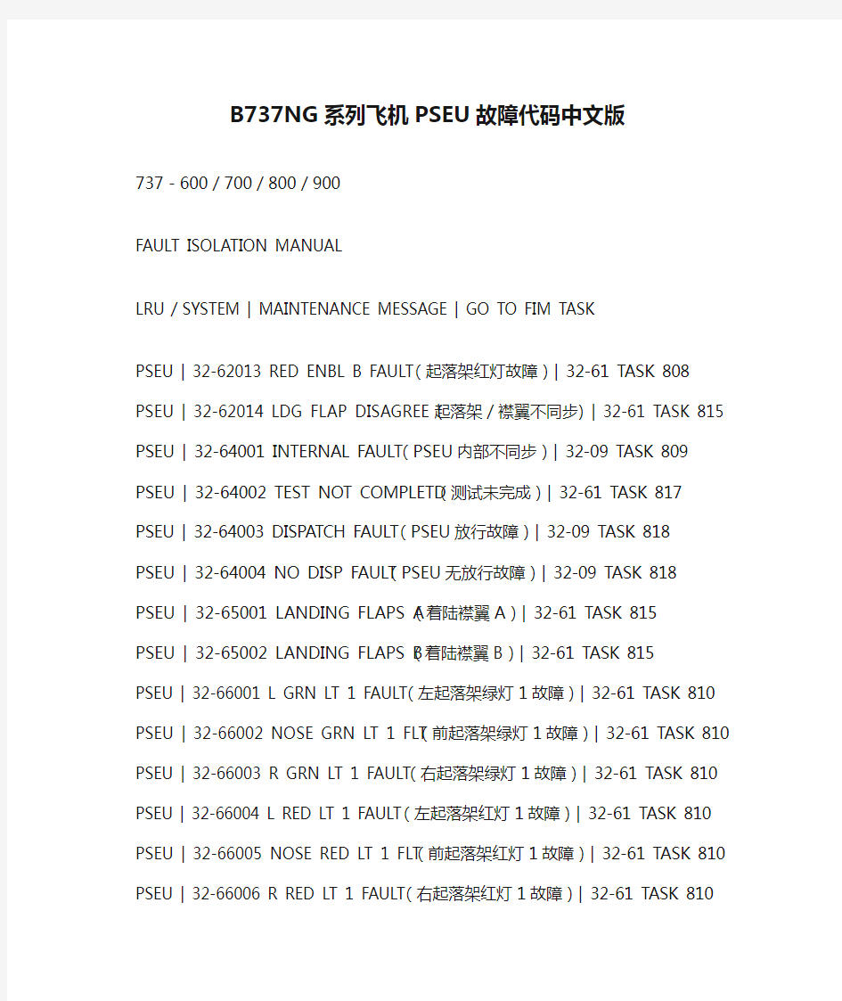 B737NG系列飞机PSEU故障代码中文版
