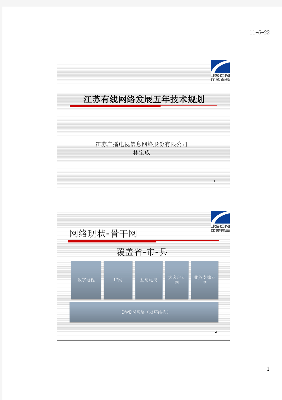 1 江苏有线网络发展五年技术规划