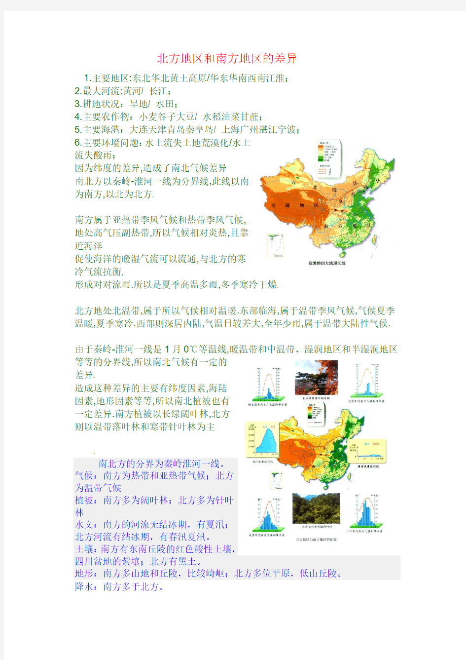 北方地区和南方地区的差异